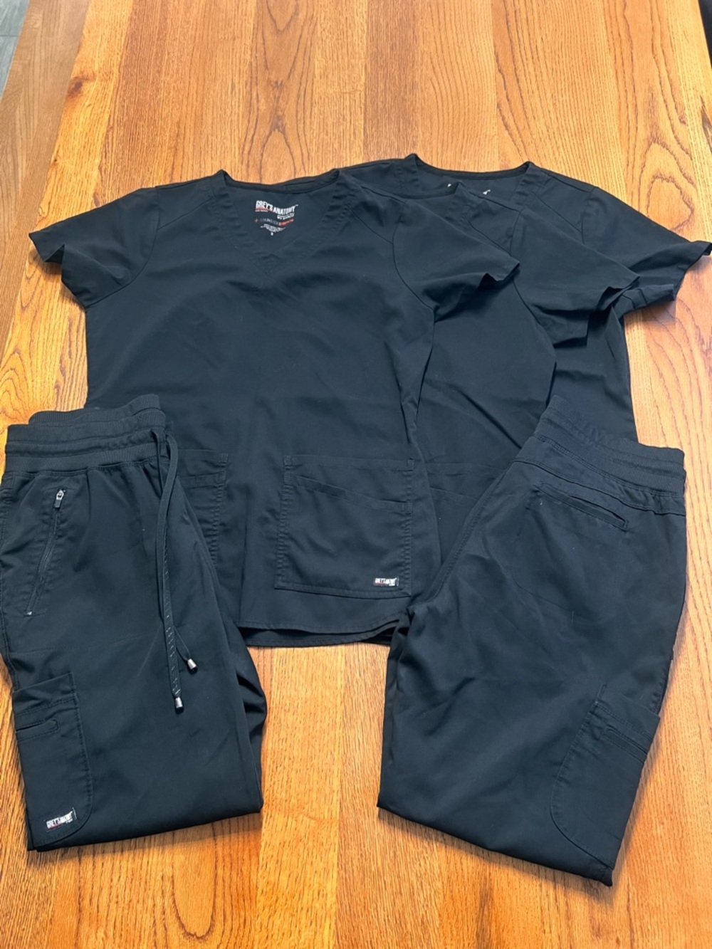 Grey's Anatomy Black Scrubs. 3 Tops and 2 Pants